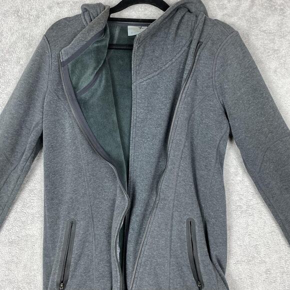 Athleta Jacket Womens Extra Small Gray Asymmetrical Zip Hooded Fleece Lined - Picture 3 of 16